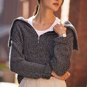 NWOT Varley Elize Half Zip Sweater in Black/White, Size XS